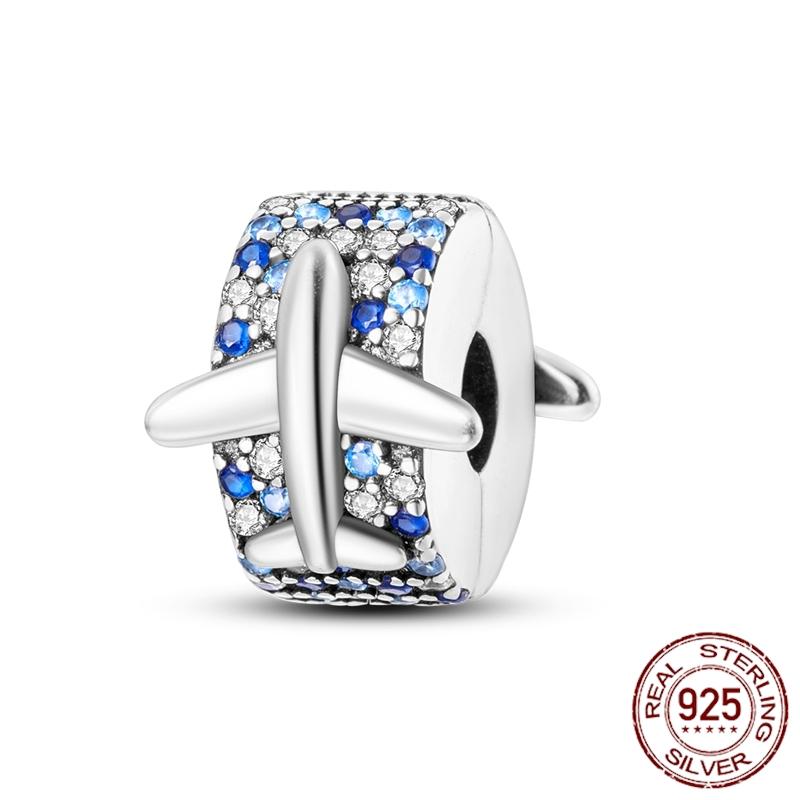 Mula Koppar Blå Resa Flygplan Berlocker Hänge Pärlor Passar Originalpan Armband Smycken För Kvinnor Diy Gåva