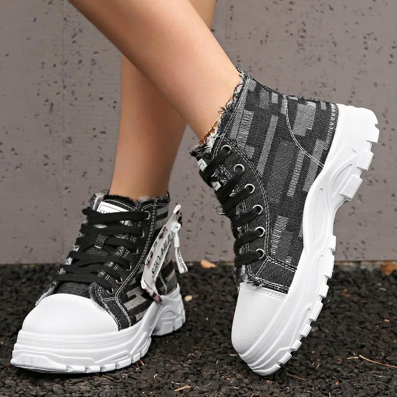 Plus Size 2025 Shoes Female High Top Women's Vulcanize Shoes Outdoor Women Sneakers Platform Daily Denim Ladies Casual Shoes