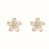 1Pair of Retro and Elegant Five-petal Flower Stud Earrings, Inlaid with Shiny Rhinestones, Perfect for Women's Daily Wear