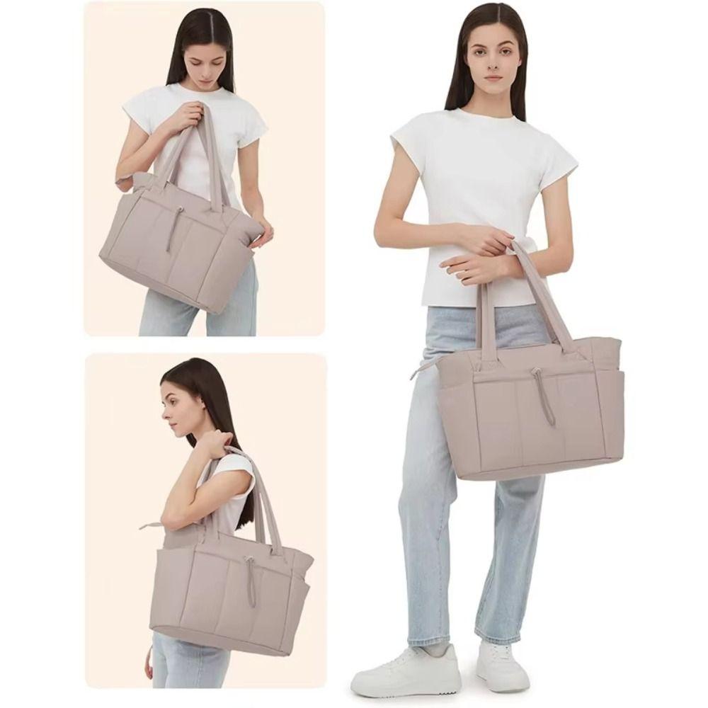 Women Lightweight Puffy Quilted Tote Bag Large Capacity Multi Pocket Soft Shoulder Handbag For Daily Use
