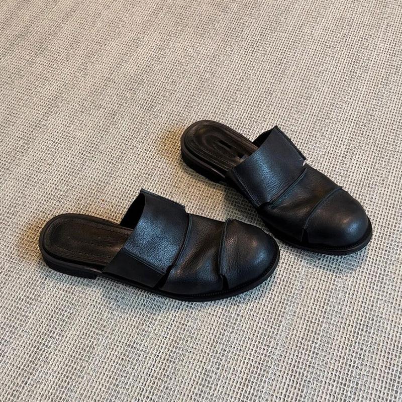 

Мягкая кожаная версия! Черная сумка голова полушлепанцы женские ретро мягкая кожа ленивые однопедальные туфли мюли низкий каблук римские туфли 40 чёрный