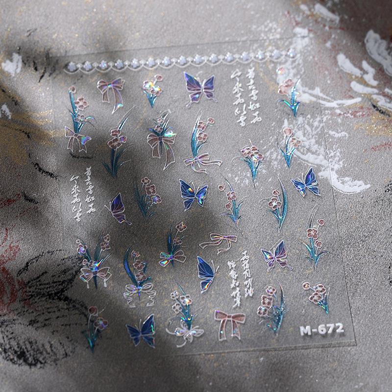 

New Craft Ferrite Hot Stamping Flower Nail Stickers with Crushed Glass Backing, Series M-672