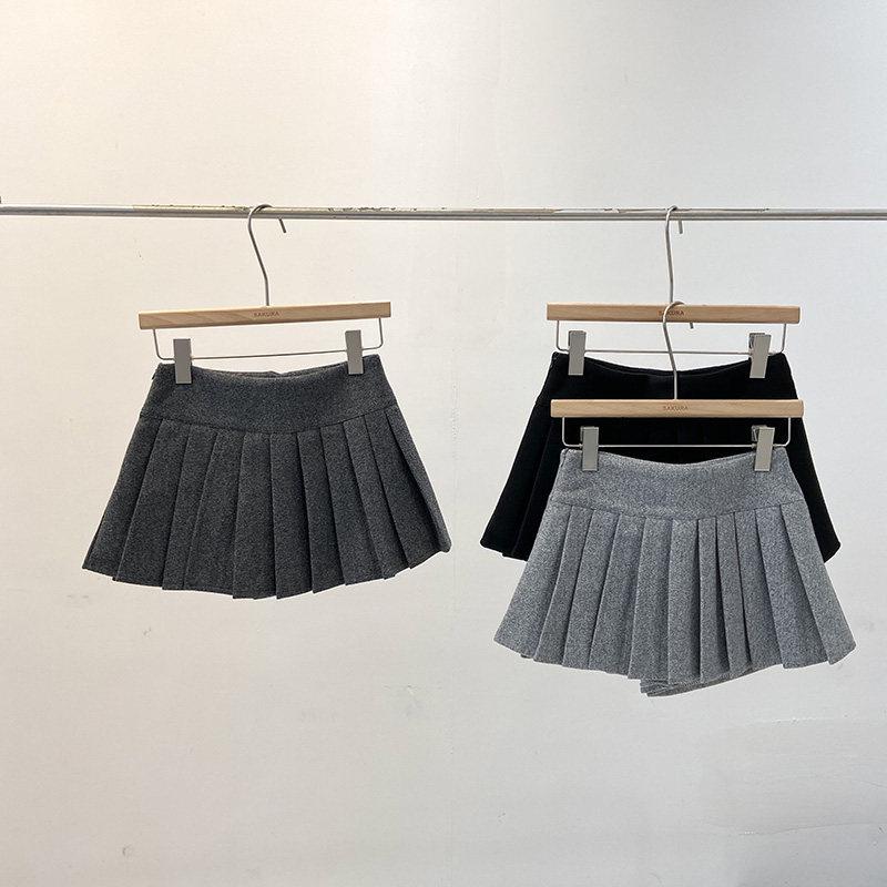 2026 Autumn Women's Anti-Exposure A-Line Pleated Woolen High-Waisted Skirt