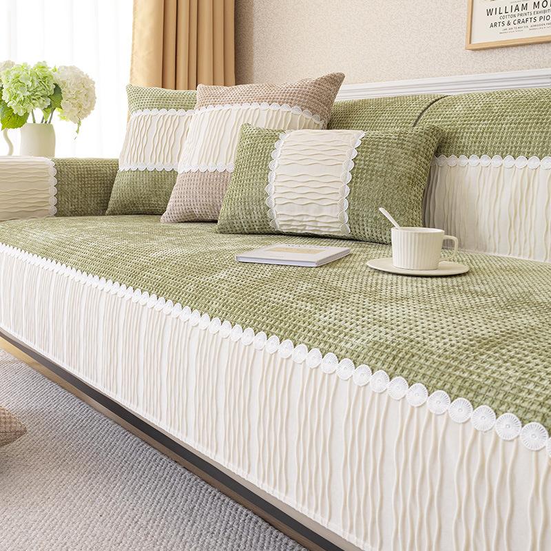 Chenille vaffelsofapute Four Seasons Universal sklisikre seteputer Kremstil Sofatrekk Klut