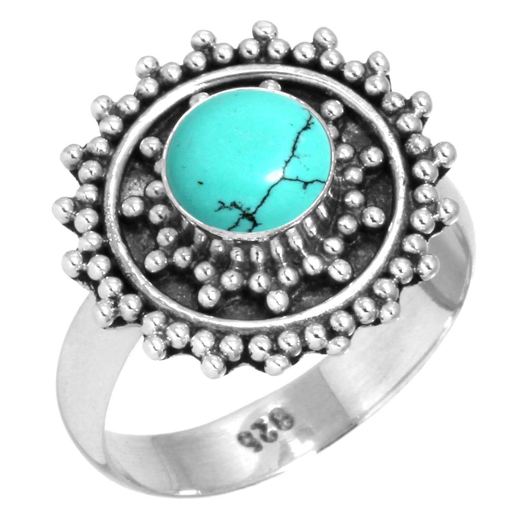 925 Sterling Silver Ring Women Gemstone Handmade Jewelry Anniversary Gift Blue Green Purple Copper Turquoise Pearl Lapis Mother Of Pearl Boho