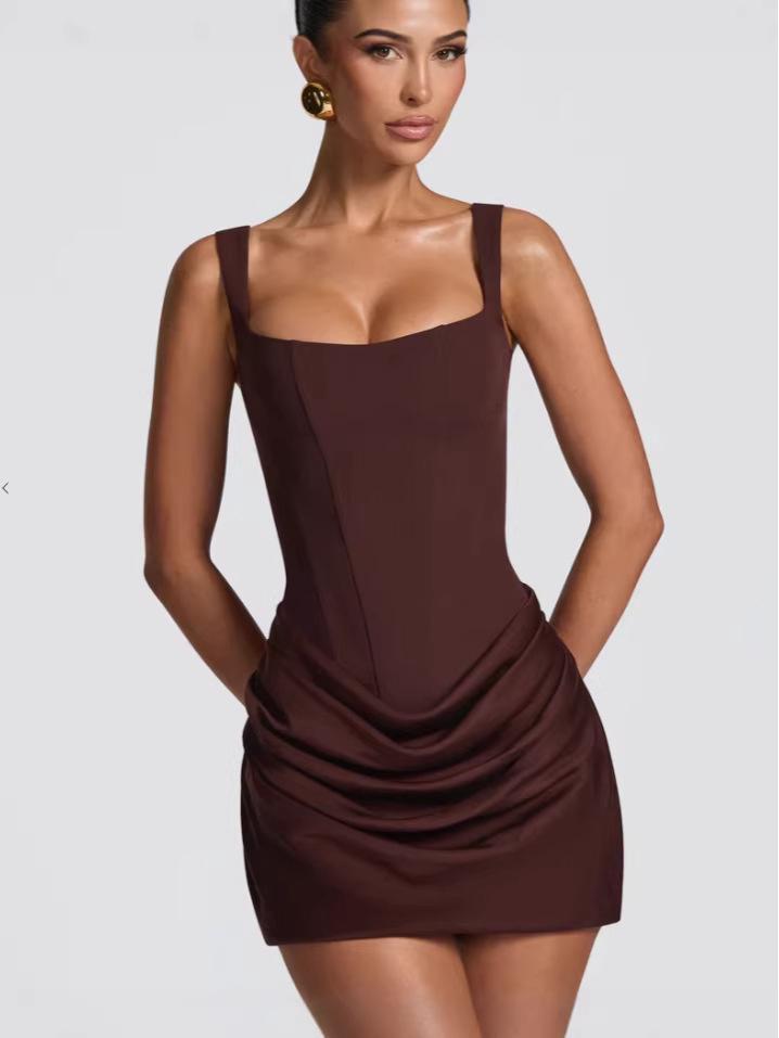 2026 Sommer Europäisches & Amerikanisches Sexy Fischgräten Bodycon Spaghettiträger Mini-Kleid
