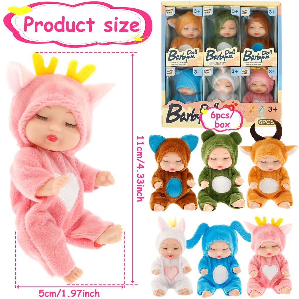 6Pcs Mini Baby Dolls Set Realistic Small Sleeping Baby Doll Toys with Clothes Roll Play Toy Gift for Kids Over 3 Years Old