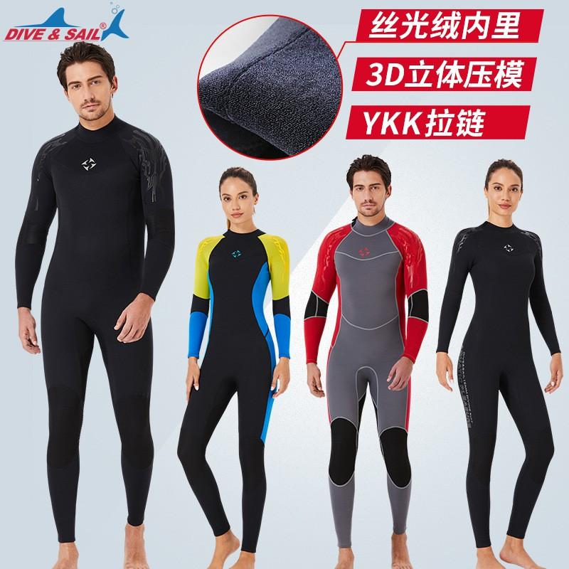 3MM Diving Suit Men's One-piece Long-sleeved Thick Warm Mercerized Velvet Women's Sunscreen Jellyfish Surfing