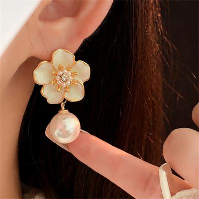Fashion Korean Camellia Pearl Dangle  Earrings  for Women Girl Gift Jewelry Wholesale