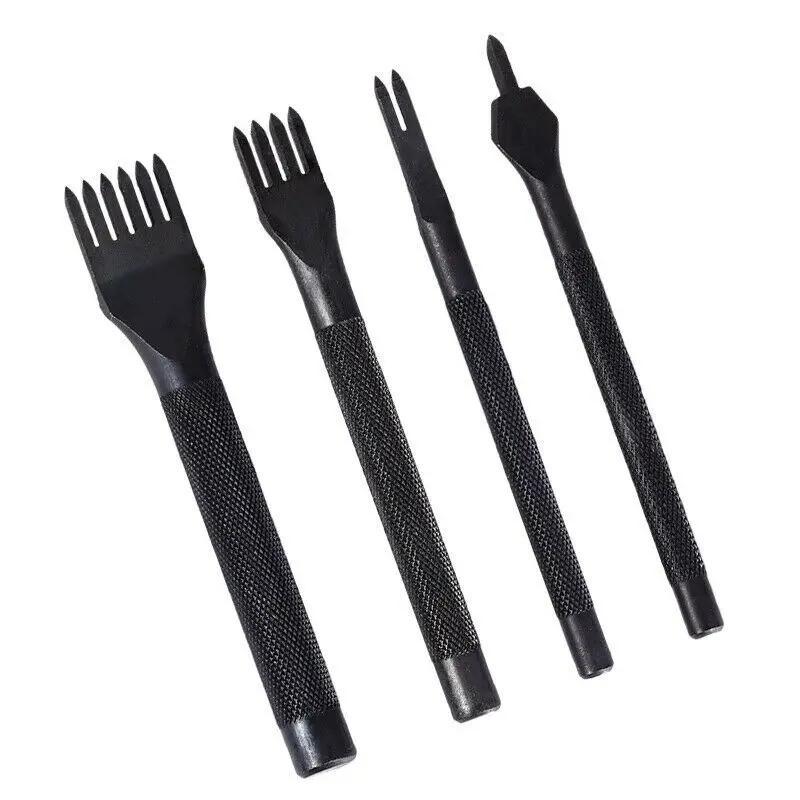 4 Pcs Quality Leather Craft Tools Hole Punches Stitching Punch Tool Set 1+2+4+6 Prong Leather Tools Set
