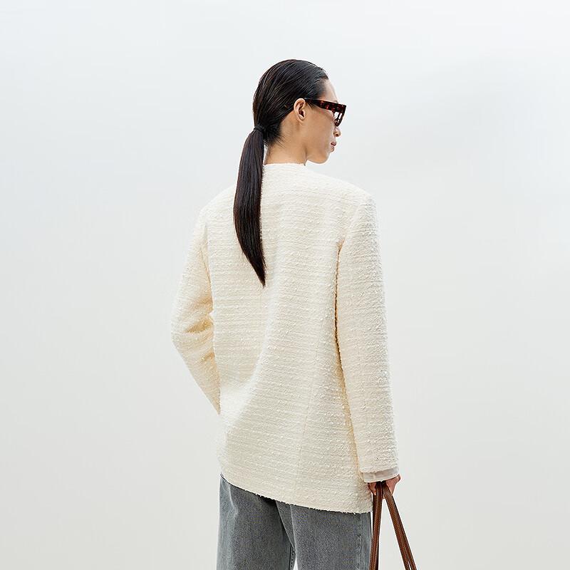 LESS 2025 Spring Collarless Casual Straight-Fit Wool Blend Long Coat