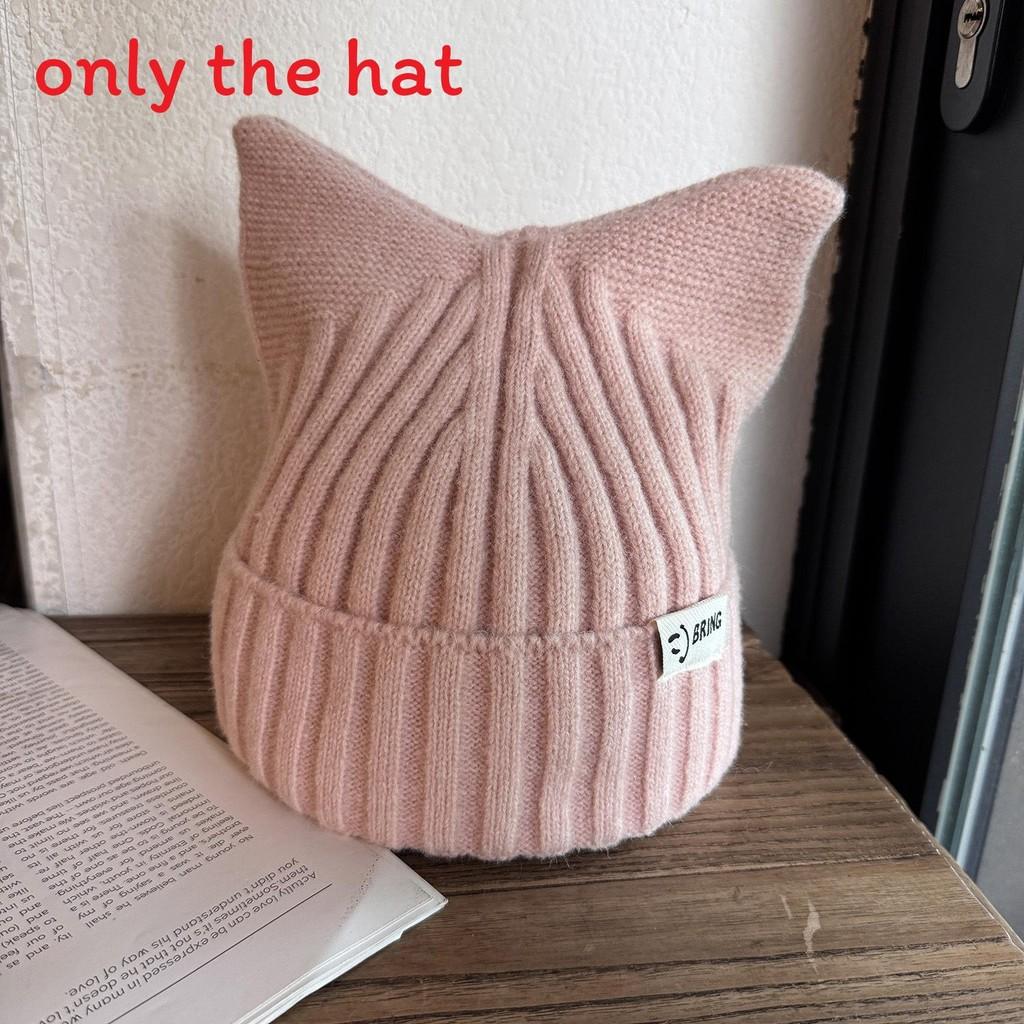 Cute Solid Cat Ears Shape Design Women Wool Knitting Hat For Fall Winter And