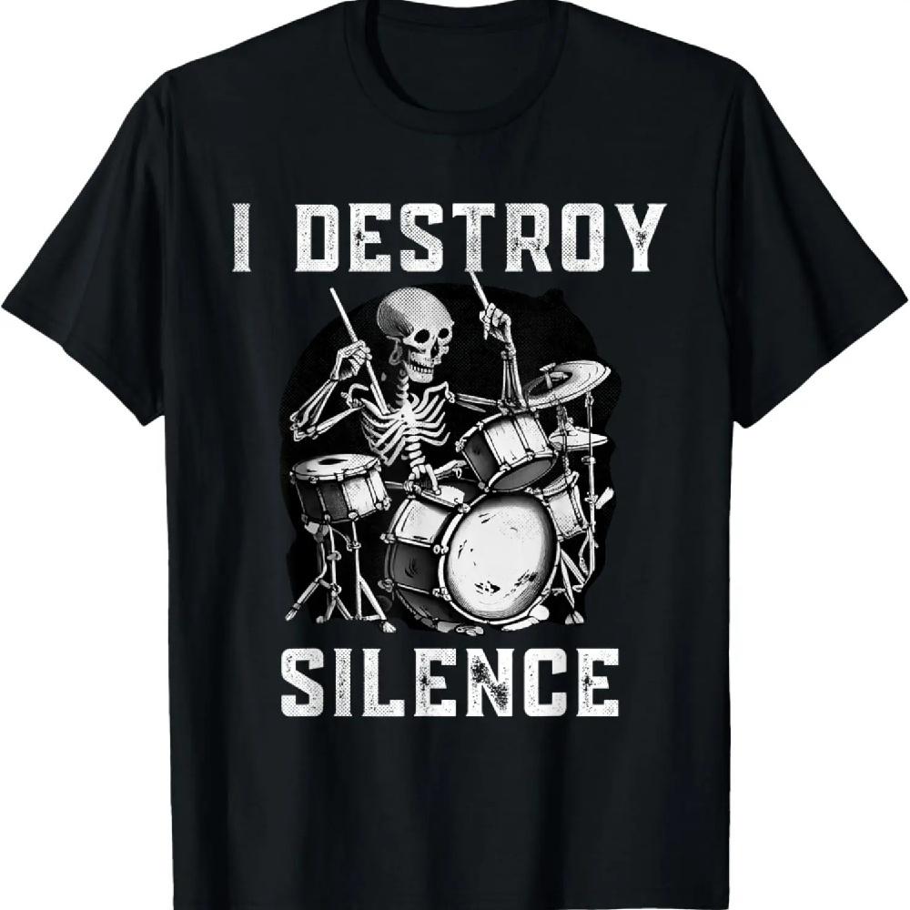 

I Destroy Silence Vintage Music Band Drum Drummer skeleton T-Shirt XXXXXL чорний