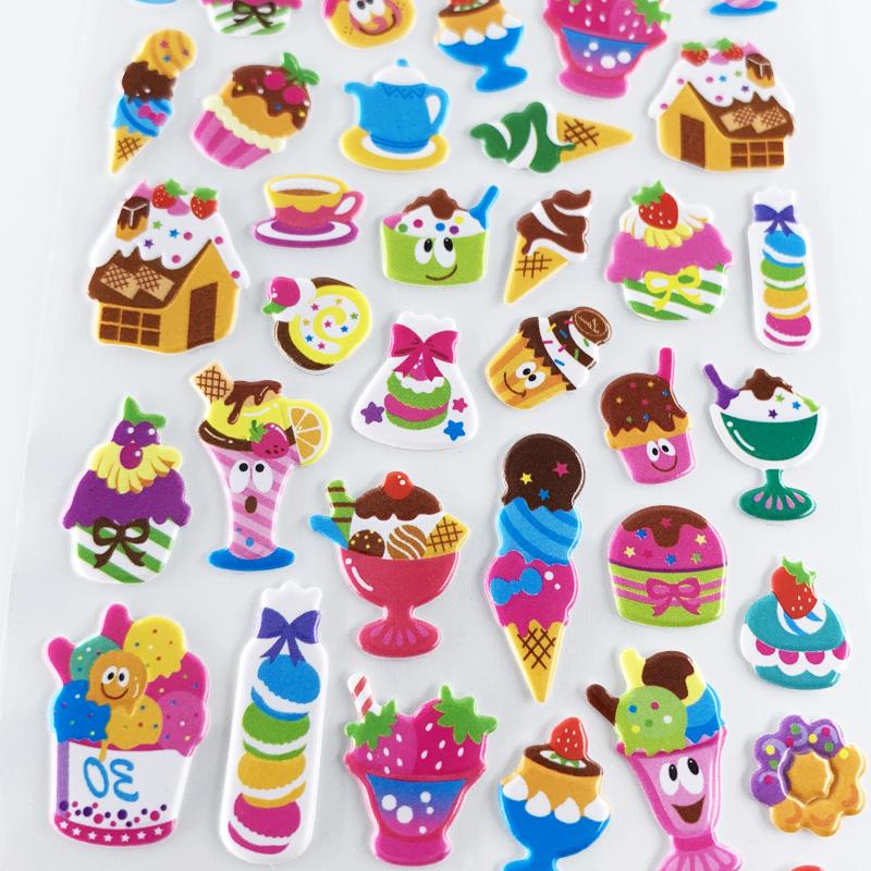 4 Sheetsset Candy Cake Food Drink Stickers Children Cartoon 3D Bubble Foam Sticker For Kids Diy Scrapbook Notebook Decoration