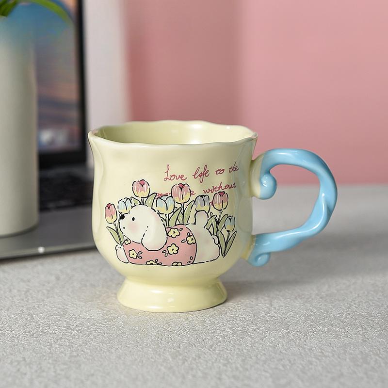 Tulip Puppy Mug Ceramic Cute Coffee Cup Ladies Personal Latte Cup Exquisite Afternoon Tea Cup