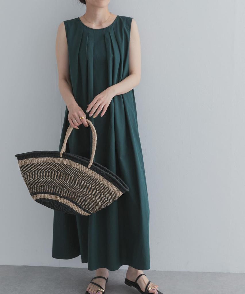 Research Sleeveless Dress with Front Tucks Green Free Size [Urban Doors] Women's DR26230-2060805