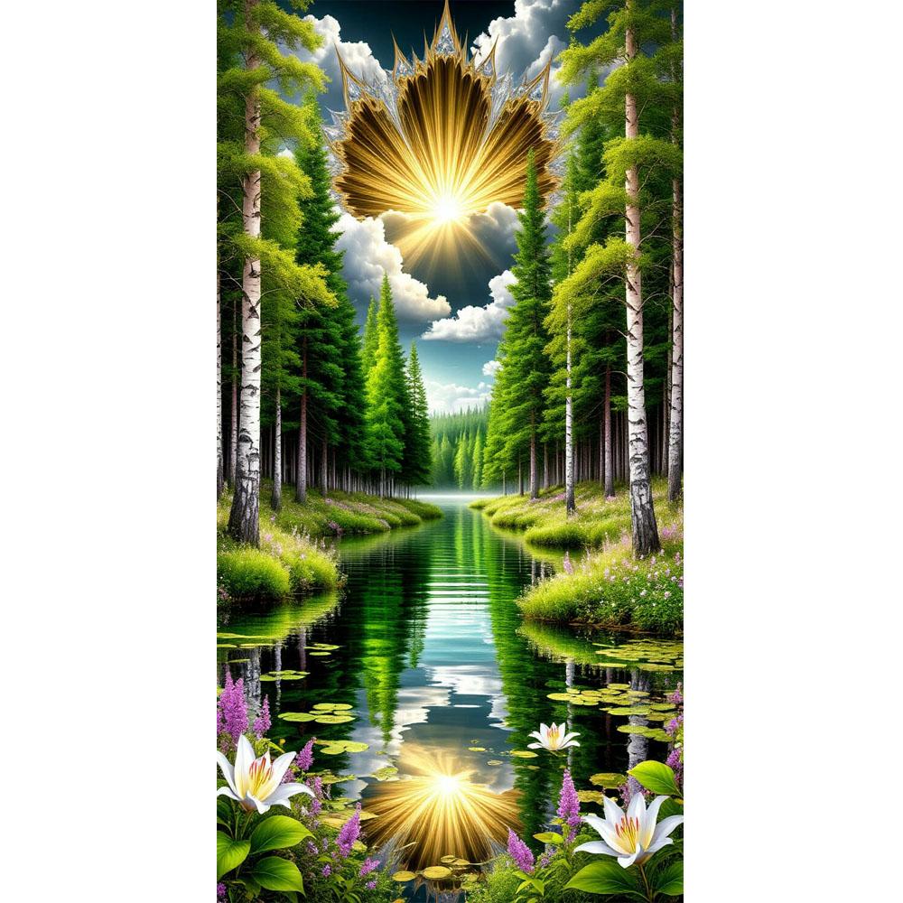 

Большой размер Мозаика Сделай сам Наборы для полной алмазной живописи Искусство Красивые лесные реки Вышивка Крестом Стразы round 30x60cm белый