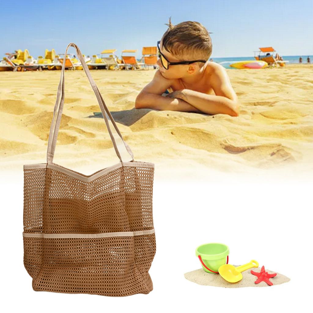 Mesh Beach Handbag Multiple Large Capacity Shoulder Bag for Travel Swimming Pool Picnic Camping