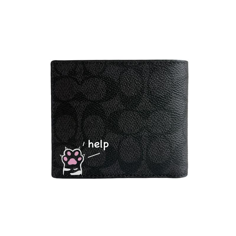 Coach Wallet [Customized Bag] 3 IN 1 Kosmeow Soft and Cute Kitten Hand-painted Line Classic Retro Naughty Cat (Black) Basic Package (Bag + Dust Bag)