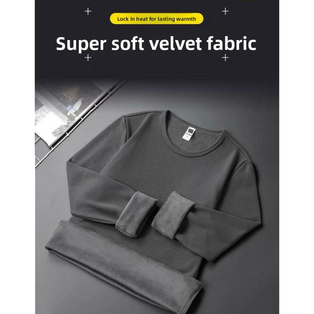 Jesienno-zimowy męski gruby i nieodwrócony aksamitny ciepły T-shirt z długim rękawem i okrągłym dekoltem koszulka bazowa i T-shirt z długim rękawem