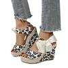 Large Size Leopard Print Wedge Sandals Summer New European and American Bow Round Head Height Increase Women's Shoes