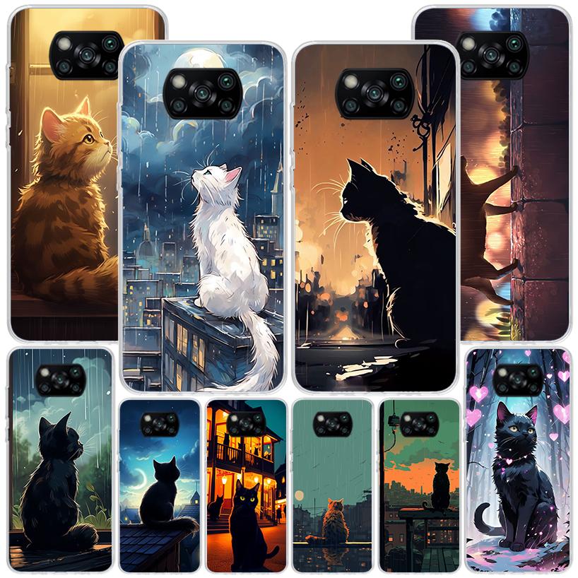 Anime Cat Rain Animal Phnoe Case for Xiaomi Poco X5 X6 X7 Pro X4 Gt F7 Ultra M8 M7 Redmi 15C 15 13C 13 12C 12 Unique Cover Coque