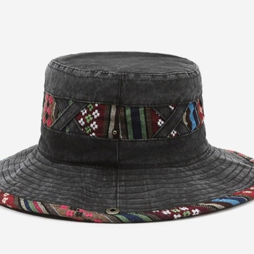 New Ethnic Style Fisherman's Hat Adjustable Retro Hiking Cap Washed and Distressed Style Fashion Sun Cap