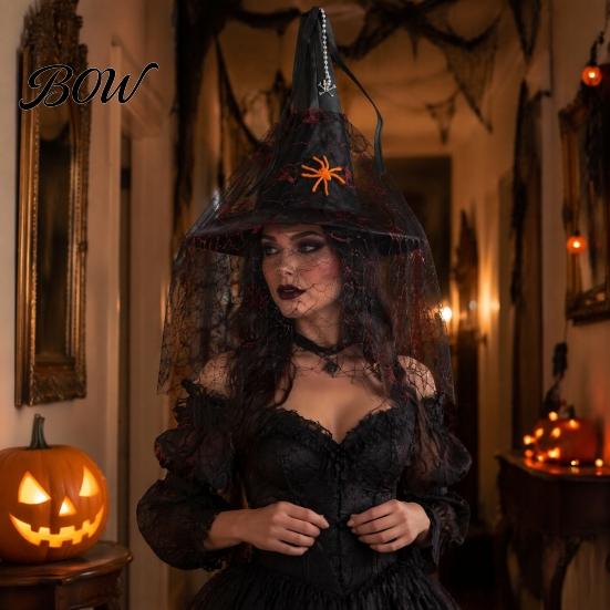 Decorative Spider Pendants Halloween Witch Hat Hanging Decor, Web Ribbon Prop Wizard Party Accents for Party, Dark Costume Accessory Masquerade Themed