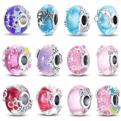 Real 925 Sterling Silver Colorful Butterfly Dolphin Luminous Glass Charms Beads Fit Original Bracelets Fine DIY Jewelry