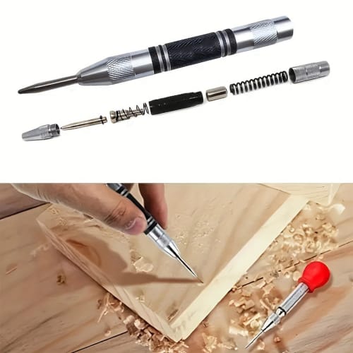 Automatic Center Punch, Durable, Lightweight, Easy to Use and Carry, for Metal, Wood, Plastic, Windows, Walls, and Floors (Includes 2 Spare Needles)
