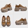 Johnature Thick Soled Heightening Pumps Genuine Leather Lace-up Versatile Retro Women's Platform Shoes