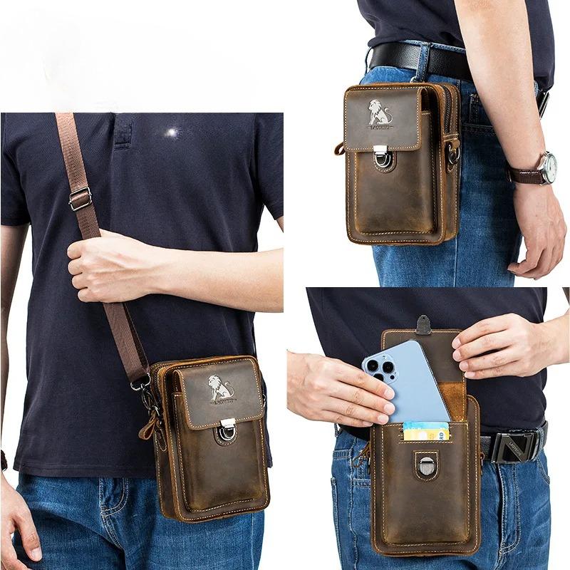 Men's leather casual belt mobile waist bag multifunctional single shoulder crossbody mobile phone bag wear-resistant