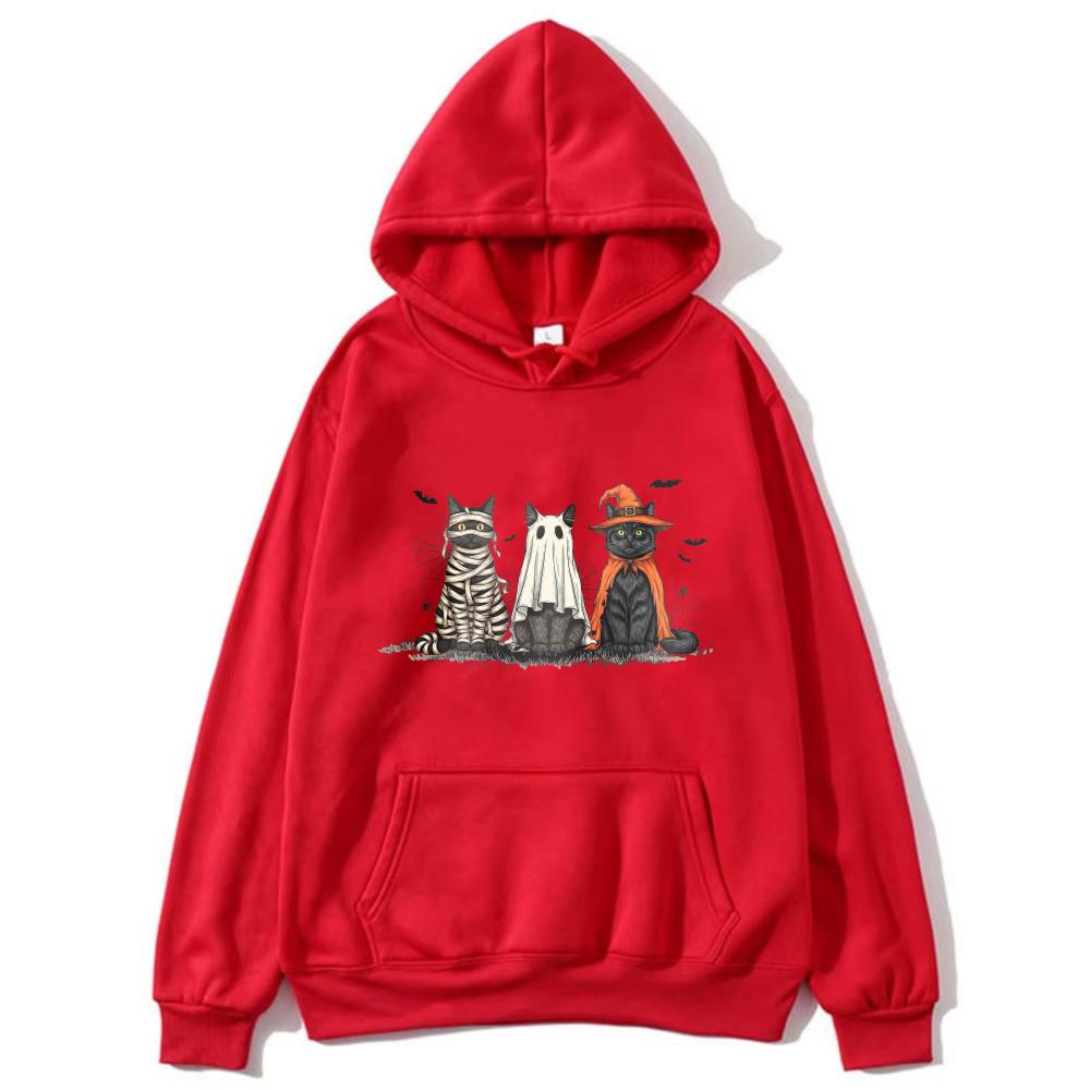 Halloween Costume Cat Women Hoodie Unisex Trendy Outerwear Mummy Ghost Witch Feline Bat Web Accents Casual Fashion Autumn Pullovers