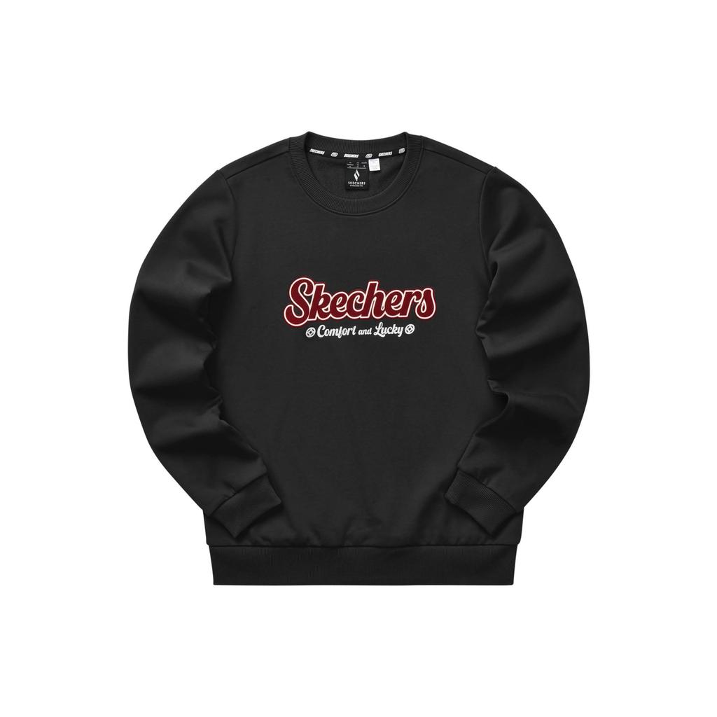 Skechers New Year Series Letter Knit Crewneck Sweatshirt Women Sweatshirt Carbon-Black L124W027-0018