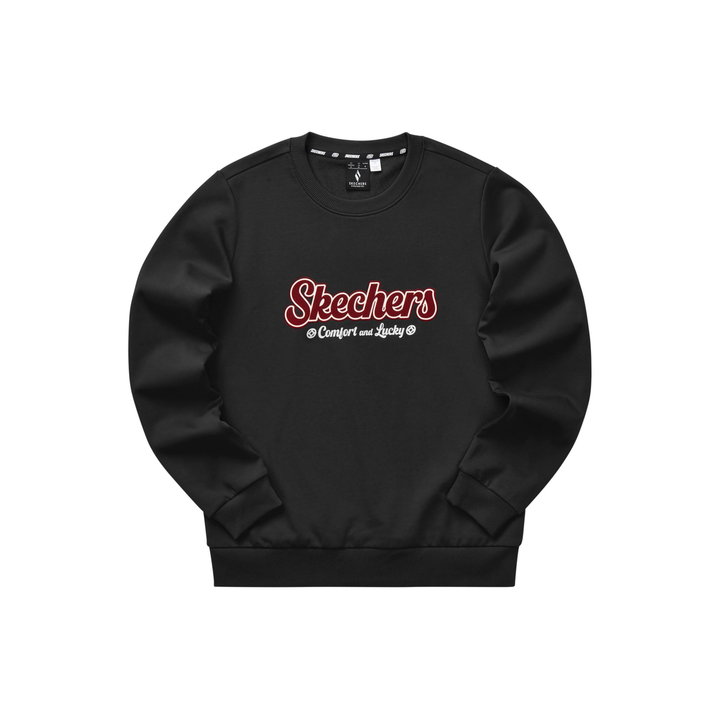 Skechers New Year Series Letter Knit Crewneck Sweatshirt Women sweatshirt Carbon-Black L124W027-0018 L