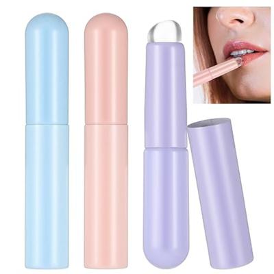 Three Color Reusable Silicone Lip Brushes with Caps: Angled Flexible Brush Head, Multi Purpose Concealer Eyeshadow Lipgloss; Easy To Clean Compac