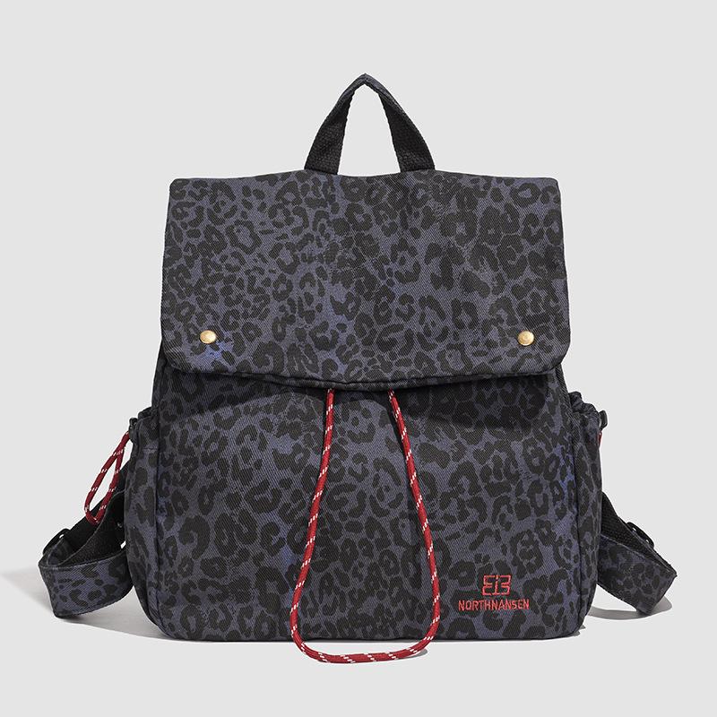 2025 Trendiger Retro Leopardenmuster Canvas Kordelzugrucksack - Große Kapazität