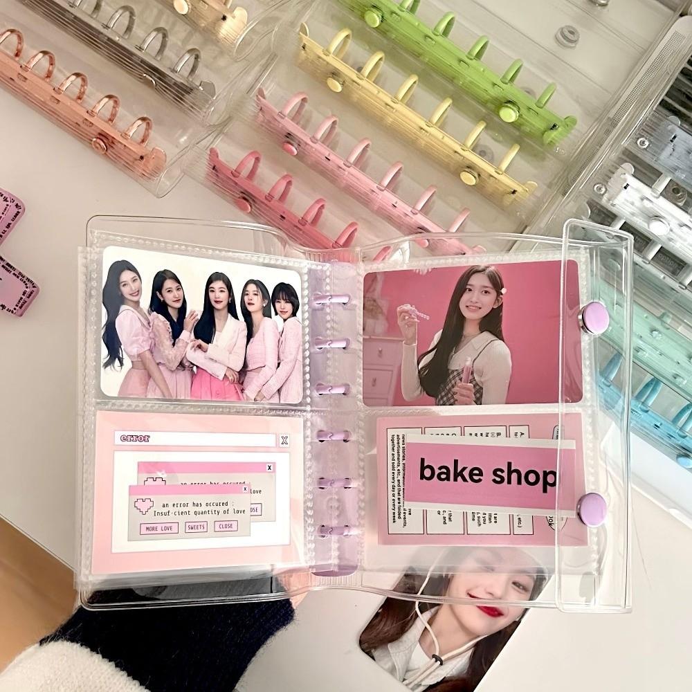 Candy Color Macaron-Themed A7 Binder Cover 6-Hole Transparent Collectible Organizer Double Button Widening Collect Book