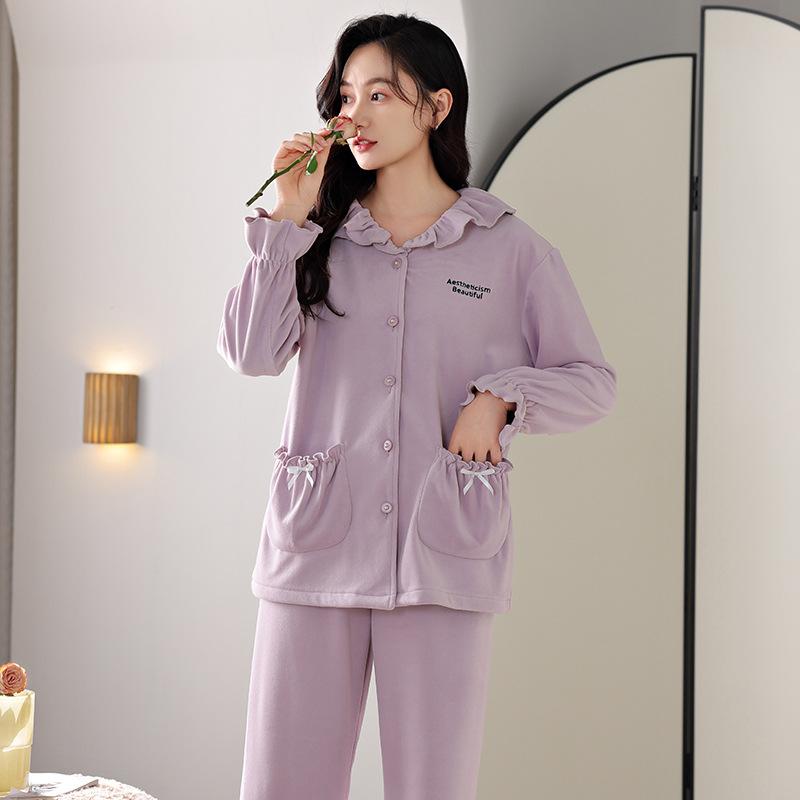 Coral Fleece Pajamas Autumn And Winter High-End Island Fleece Winter Purple Thin Fleece Loungewear Set