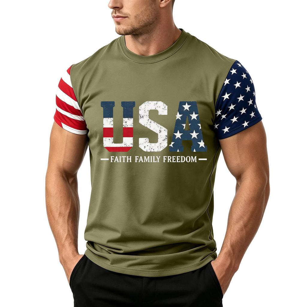 Men's Independence Day Flag Print Short Sleeve T-Shirt, Loose Casual Daily Summer Tops