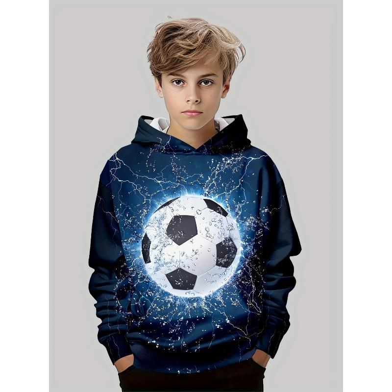 Autumn Winter 3D Football Printed Hoodies Fashionable Casual Warm Sports Long Sleeved Children's Boy Hooded Sweatshirts