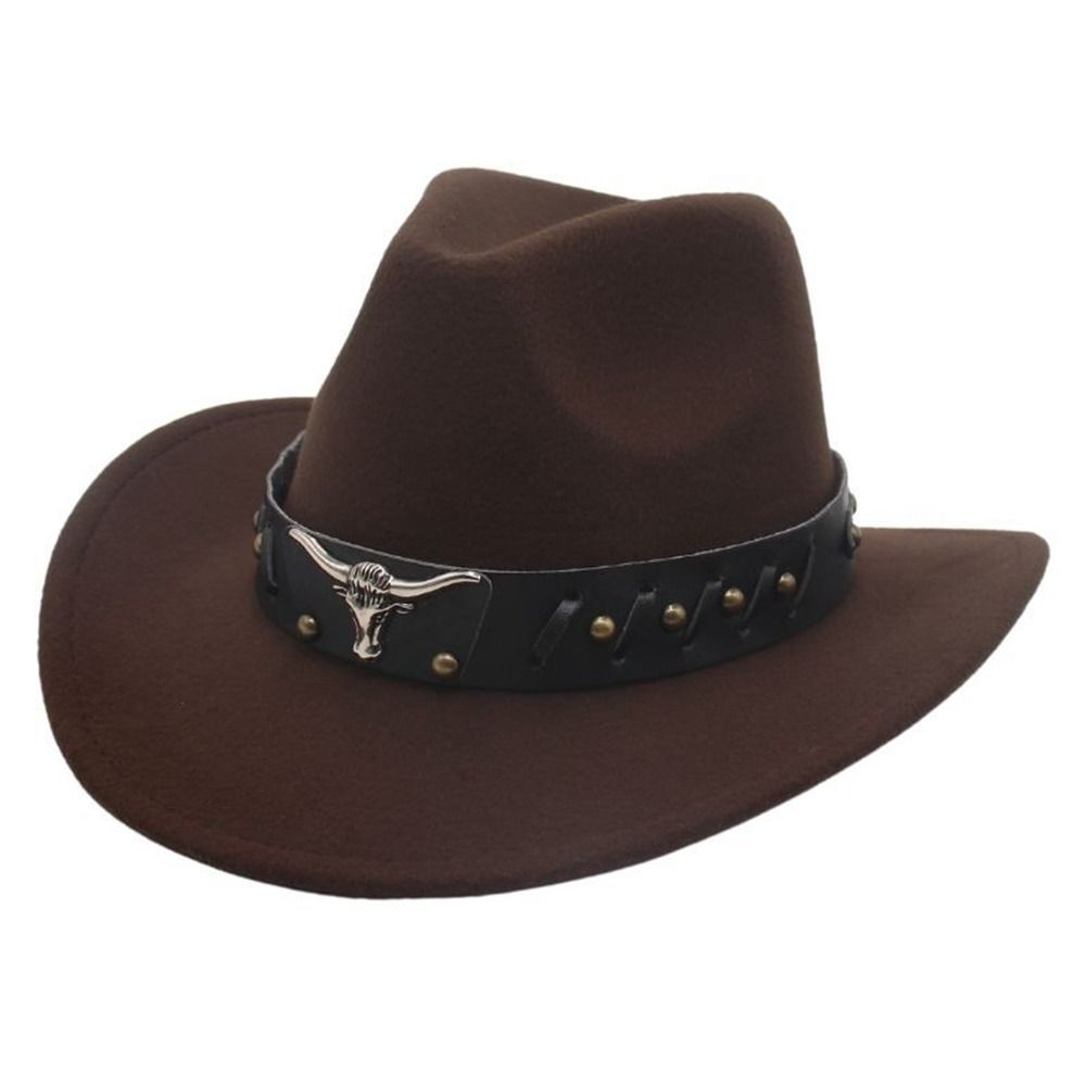 Vintage Studded Bullhead Western Cowboy Hat Ethnic Style Wide Brim Jazz Fedora Hats Tibetan Style Top Hat for Women Men