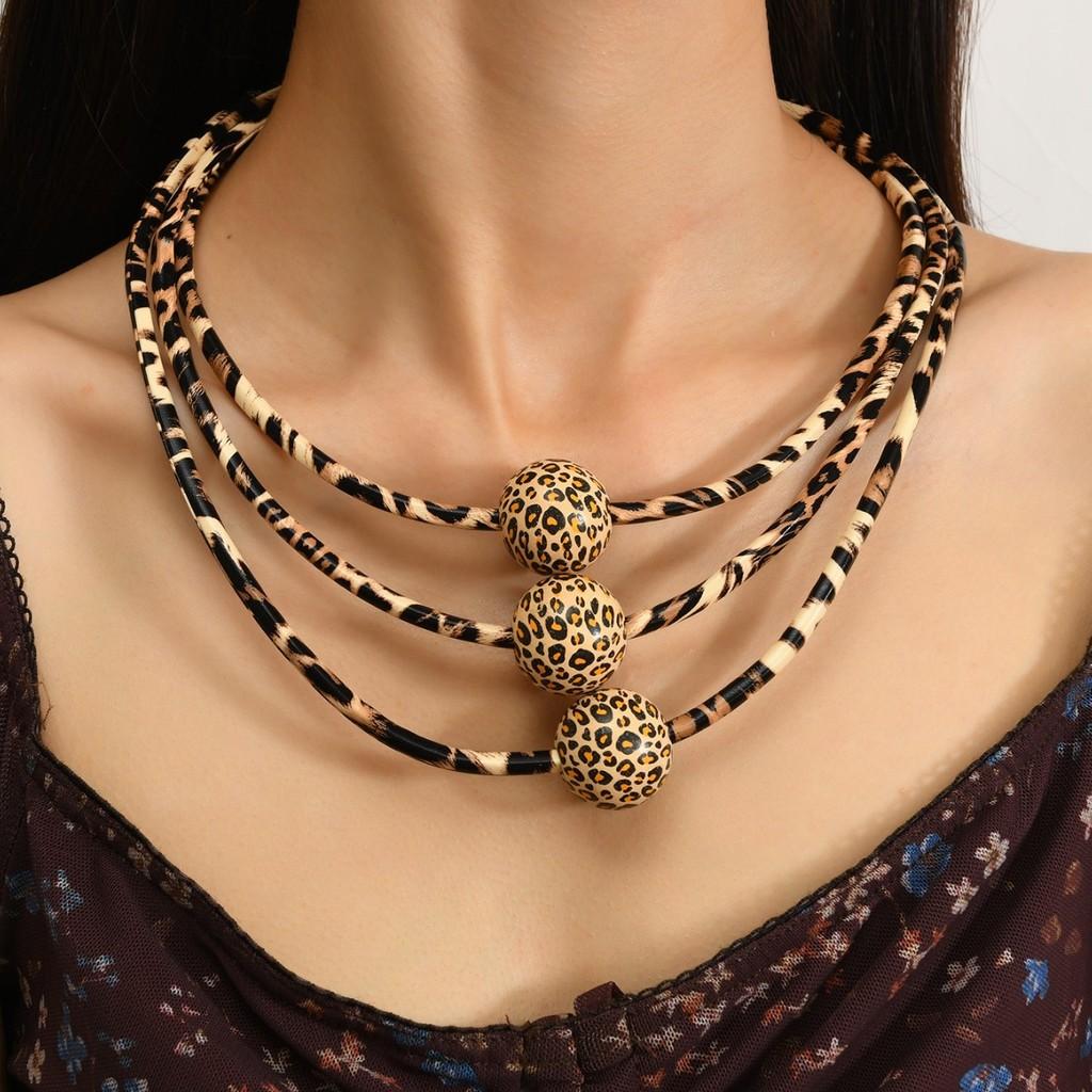 Leopard Print Multilayer Necklace With Geometric Design For Women Fashion Accessories