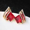 Red Green Color Crystal Rhombic Wings Geometry Earrings Jewelry