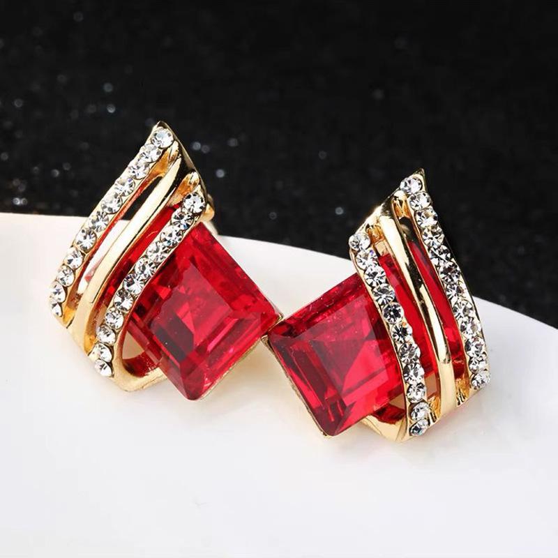 Red Green Color Crystal Rhombic Wings Geometry Earrings Jewelry