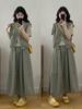 Plus Size Women's Korean Style Striped T-shirt and Skirt Three-Piece Summer Set