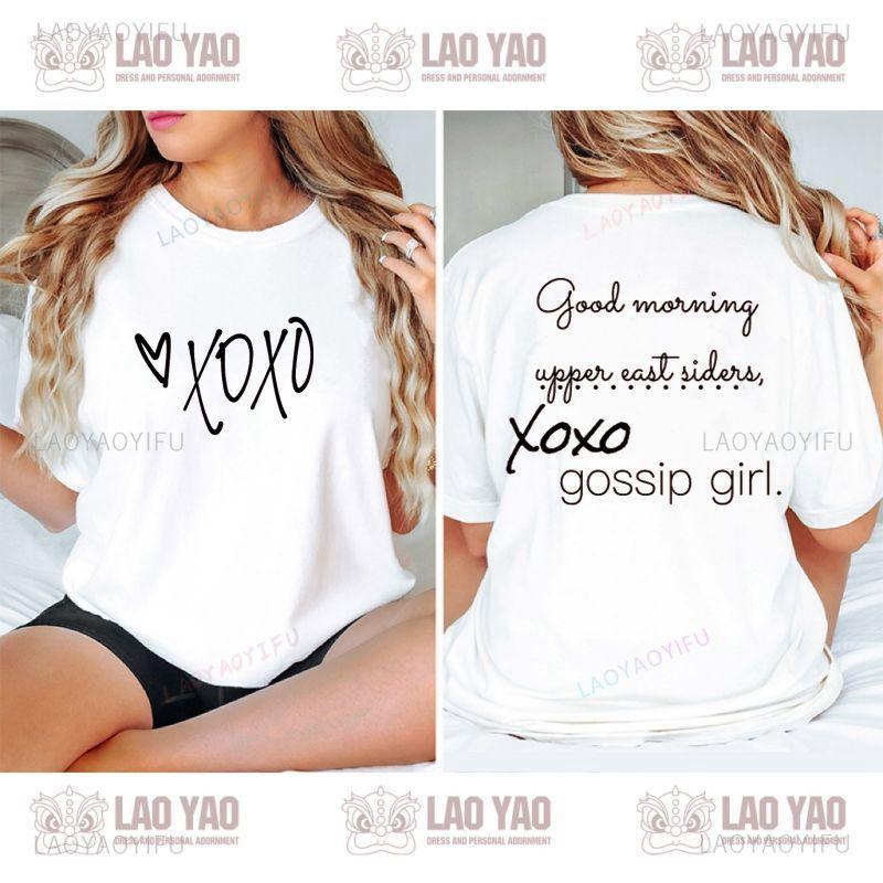 Gossip Girl Lipstick XOXO Logo T-shirt Unisex Stylish Casual Vintage Top Harajuku Summer Short Sleeve Crew Neck Shirt