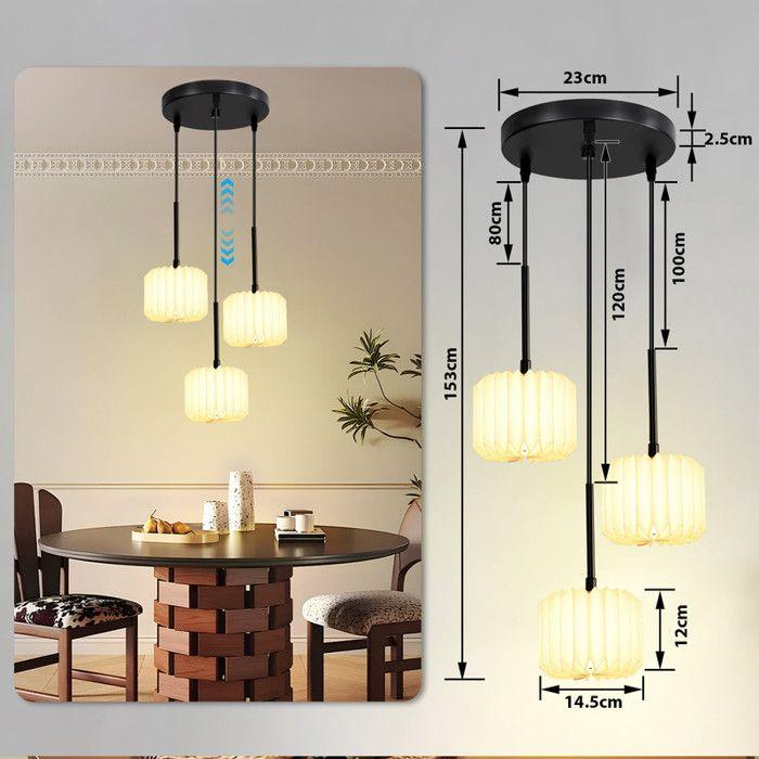 Suspension - NETTLIFE - 3 flammes - Abat-jour papier blanc - Compatible G9 - Style Scandinave/Moderne