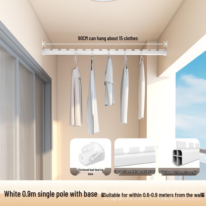 Wall-Mounted Aluminum Clothes Drying Rod with Ceiling Flange Base
