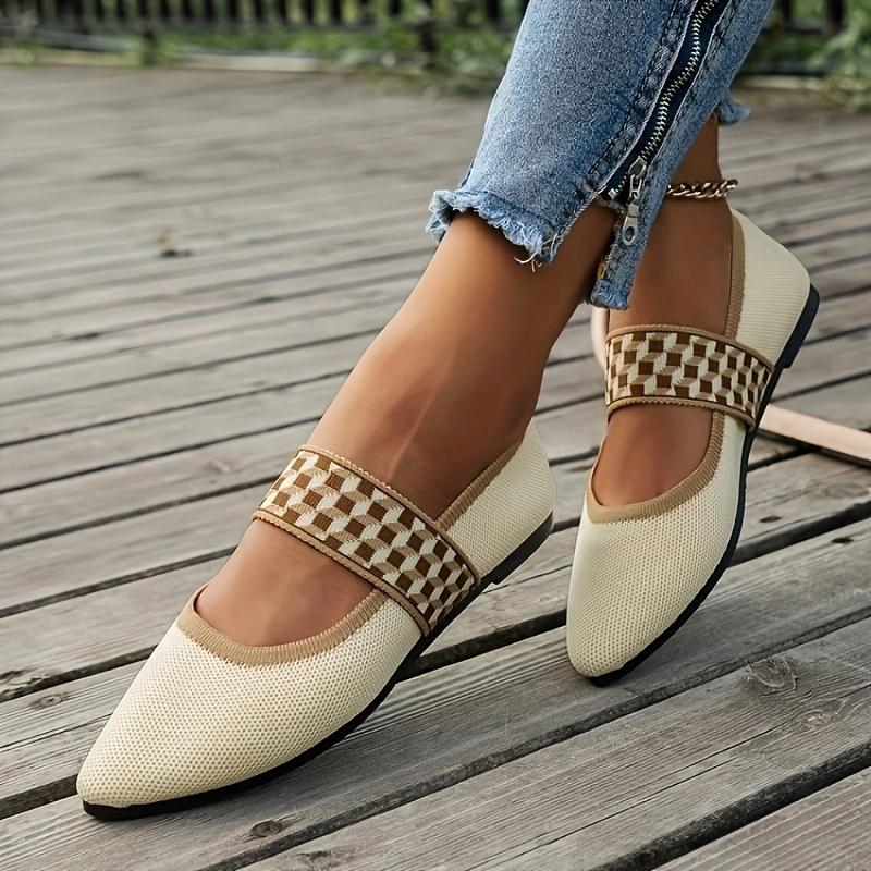 Women'S Chic Flat Shoes | European-Inspired Slip-On Pointed Toe All-Season Black Fabric with Golden Accents | Rubber Sole, Fabric Lining